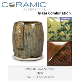 Lime Shower SW148 over Copper Jade SW130 Stoneware Glaze Combination Lime Shower SW148 over Copper Jade SW130 Stoneware Glaze Combination